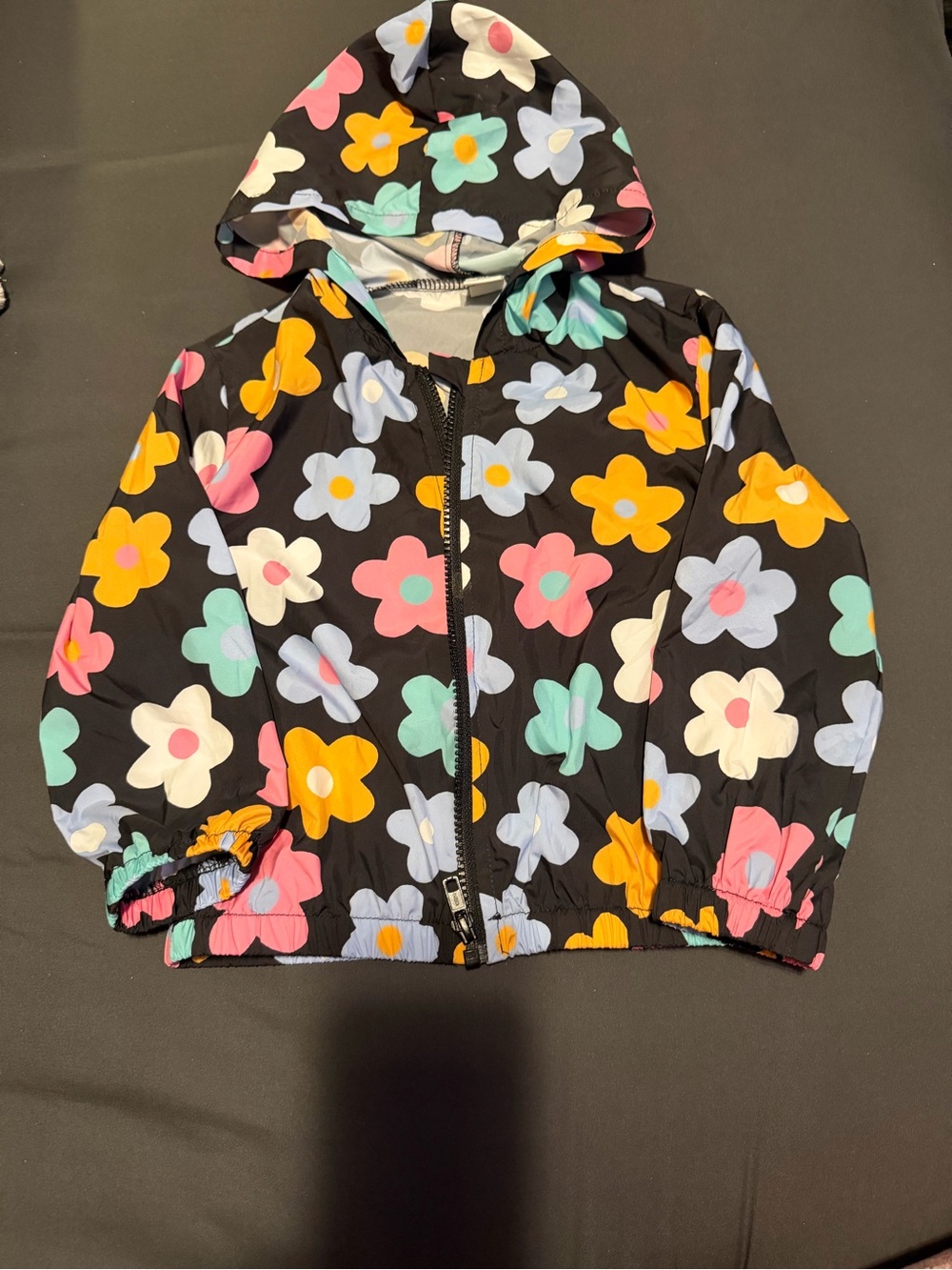 SHEIN Black Hooded Jacket with Multicolor Floral Print